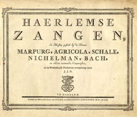 ENSCHEDE. - HAERLEMSE ZANGEN: In Musicq gesteld by de Heeren Marpurg, Agricola, Schale, Nichelman, Bach