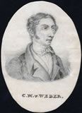 WEBER, Carl Maria von. - Portrait, Brustbild nach rechts. Orginal drawing Bleistiftzeichnung von Dieffenbacher. 1830. 18 x 13 cm. Auf Karton montiert. 