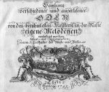 (GRÄFE, J. F.): Samlung [sic] verschiedener und auserlesener Oden von den berühmtesten Meistern in der Music eigene Melodeyen verfertiget worden besorgt und herausgegeben von einem Liebhaber der Music und Poesie [d.i. Johann Friedrich Gräfe]. 4 Teile in 1 Band. Halle ohne Verlag oder Drucker 1743/40/41/43 Quer-Oktav. 6 Bl., 36 S., 4 Bl., 36 S., 4 Bl., 36 S., 4 Bl., 36 S. Wohlerhaltenes Exemplar mit geringen Feuchtigkeitsflecken im oberen Papierrand. 22/11 Lederband der Zeit mit Rückenvergoldung. Ecken bestoßen. 