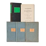 BEETHOVEN, L. v.: Partitions des trois grands Quatuors. Oeuvre 59 (suite de l'oeuvre 18) pour deux Violons, Alto et Violoncelle. No. 1 [-3]. [F-Dur, e-Moll und C-Dur]. In Lithographie. Offenbach, J. André (VerlagsNr. 5276, 5299, 5300) [1830]. Quart. 39, 31, 35 S. Original-Umschläge. In HLdr.-Kassette. 