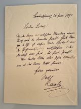 RAABE, Wilhelm [1831-1910]: Eigenhändiger Brief mit Datum und Unterschrift. Braunschweig,, 24. Juni 1892.. Oktav 22 x 14 cm. 1 Seite auf Doppelbogen. 