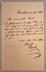 RAABE, Wilhelm [1831-1910]: Eigenhändiger Brief mit Datum und Unterschrift. Braunschweig,, 19. Juli 1887.. Großoktav. 1/2 Seite. 22x14 cm. Minimale Falzeinrisse. 