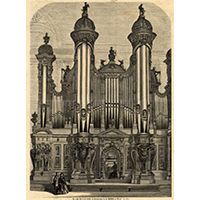 BOSTON. - Die große Orgel von Walker [!] (in Ludwigsburg) in der Musikhalle zu Boston. 1864 Holzstich 32 x 23 cm 