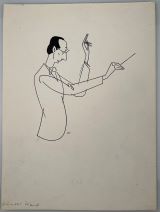 KEY, Willy: Halbfigur. Günter Wand beim Dirigieren. Karikatur. Tuschezeichnung auf Karton. 28 x 20,5 cm 