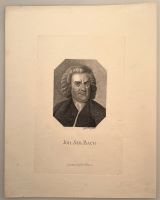 BACH, Johann Sebastian. - Portrait, Porträt, Brustbild, Kupferstich in Crayonmanier von [Johann Gottlob] Henschke. Zwickau Gebr. Schumann (1842) 9 x 7 cm (18,5 cm x 12,0 cm Plattengrösse) 