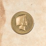 LISZT, Franz. - Porträt-Medaille von A. Bovy. Porträt nach rechts. Rückseite mit 3 Zeilen: Concerts / Au Theatre/ Italien. Paris 1844 Bronze vergoldet. Durchmesser 3 cm. 