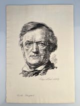 WAGNER, Richard. - Portrait. Porträt. Originalholzschnitt von Leopold Wächtler. Handsigniert. [Leipzig M. Möhring ca. 1930] 34,5x24 cm 