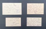 BOITO, Arrigo [1842-1918]: 4 printed calling - business cards with autograph personal recommendations and short messages to Arturo Toscanini. 1904. 4,7 x 8,2 cm (2x) und 6,4 x 10,2 cm (2 x). 