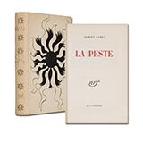 CAMUS, A.: La peste. Paris Gallimard 1947 337 S. 21/06 Original-Pappband mit Deckelillustration in Schwarz und Gold. Gutes Exemplar. 