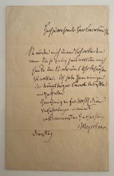 MEYERBEER, Giacomo [1791-1864]: Autograph letter in German with signature. [Berlin], Dienstag [29.10.1861]. Oktavo 21,5 x 13,5 cm. 1 page. on private double sheet with blind-stamped crowned initials. 