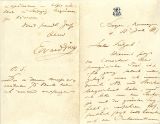 GRIEG, Edvard [1843-1907]: Autograph letter with place, date and signature Bergen, Norwegen d., 12. Juli 1887.. 4 pages on brown paper with the printed initials at the head. Paper recto somewhat faded, smaller creases. Small missing part at lower fold with no loss of text. 