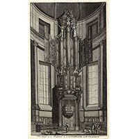 AMSTERDAM. - Het Orgel en de Predikstoel in de Luthersche Nieuwe Kerke. Kupferstich, gestochen von J. Goeree. [ca. 1720] 28,5 x 16 cm. Schöner, kräftiger Abzug. 