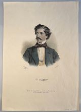 STRAUSS, Johann [Sohn]. - Portrait. Porträt. Halbfigur im Profil nach links. Kunstdruck nach der farbigen Lithographie von J. Kriehuber. Um 1900 43,5 x 30 cm. 