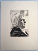 BACH, Johann Sebastian. - Portrait, Porträt, Halbfigur, Brustbild im Profil. Radierung von Karl Bauer mit Bleistift signiert. Ca. 1920 17,5 x 12, 5 cm (Plattengröße 33 x 25 cm) 