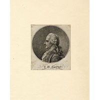 KÄSTNER, Abraham Gotthelf. - Portrait. Porträt. Brustbild. Profil nach links. Radierung in Kreidemanier von [J. H. Tischbein?]. [Ca. 1770]. 13 x 11,5 cm. Etwas stockfleckig. 
